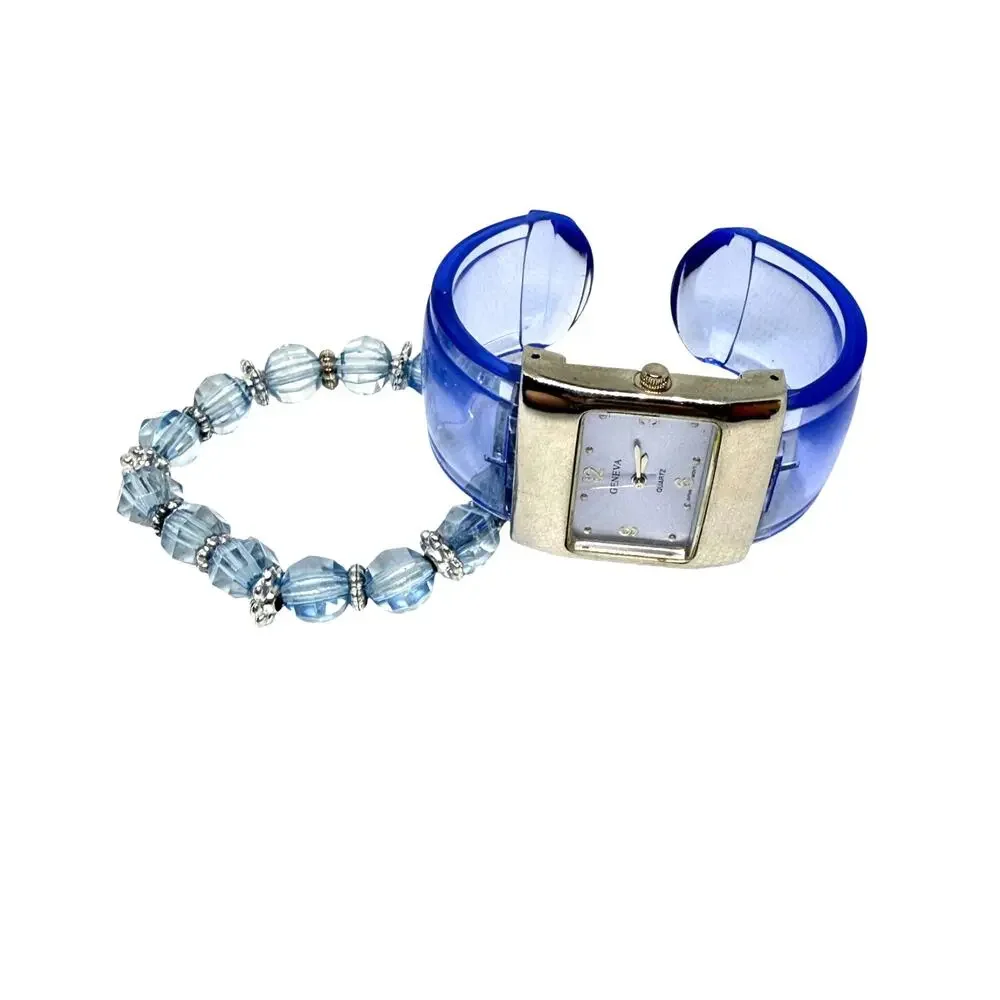 Geneva Translucent Blue Statement Watch + Bracelet Bundle ✨💙